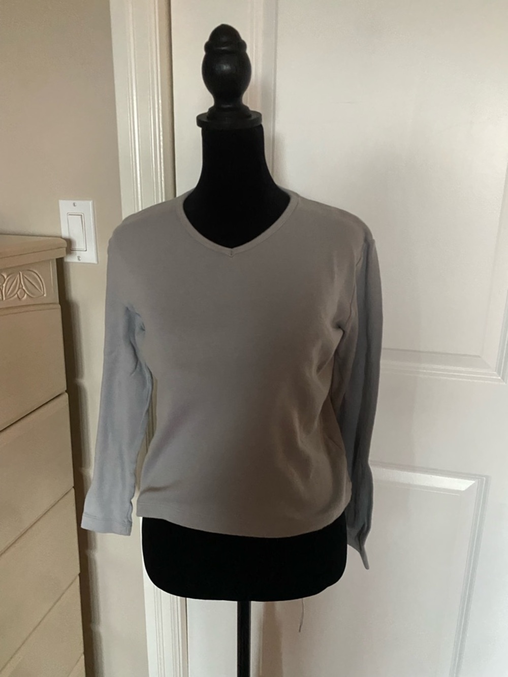 Vintage 90s/Y2K Smart Set Gray V-Neck Long Sleeve Top | Size M